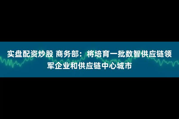实盘配资炒股 商务部：将培育一批数智供应链领军企业和供应链中心城市